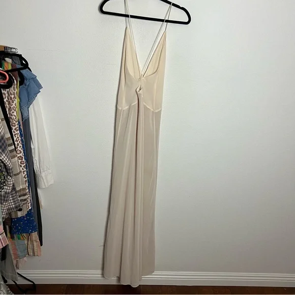 Revolve Helsa Sheer Deep V Long Slip Dress Cream Maxi with Rosette Flower Small - Picture 11 of 14